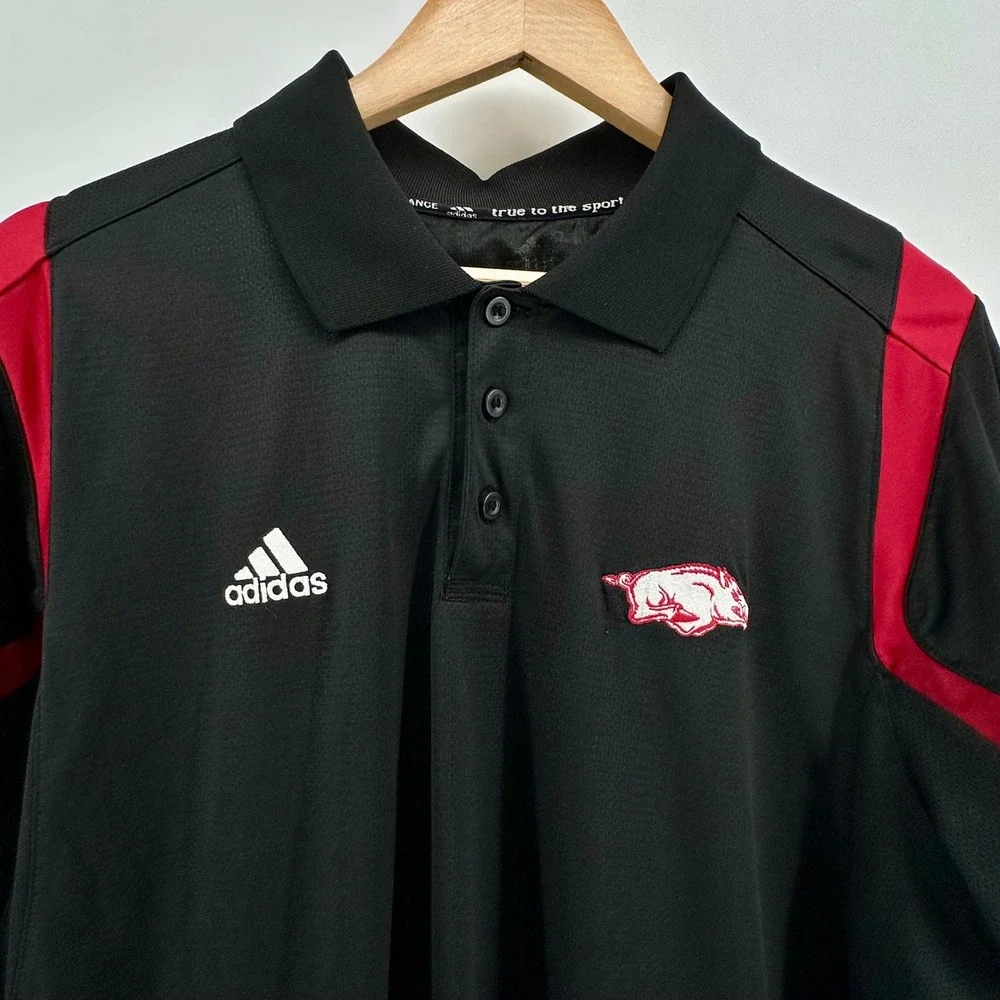 Adidas Arkansas Razorbacks‎ Mens XL Polo Shirt Black Red ClimaCool 1968A 08